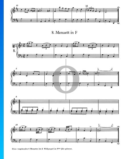 Menuet en Fa Majeur, No. 8 Partition