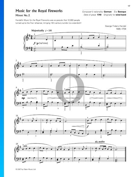 Feuerwerksmusik, HWV 351: Minuet Nr. 2 Musik-Noten