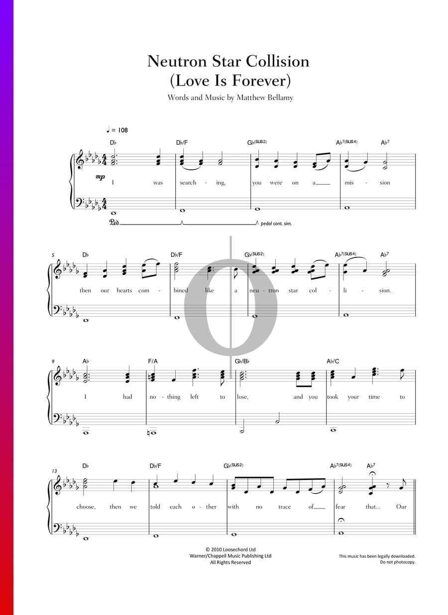 Neutron Star Collision (Muse) Piano Sheet Music - OKTAV