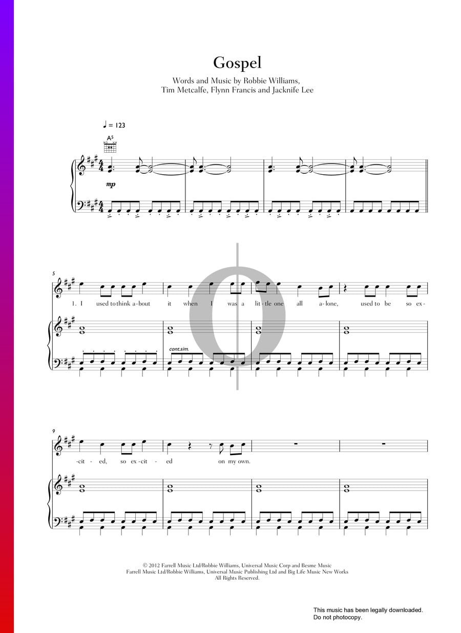Gospel (Robbie Williams) Piano Sheet Music - OKTAV