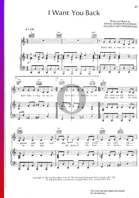 I Want You Back Sheet Music