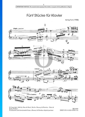 5 Piano Pieces: No. 1. Adagio, grazioso Musik-Noten