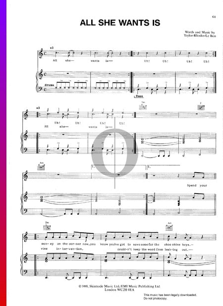 All She Wants Is Musik-Noten