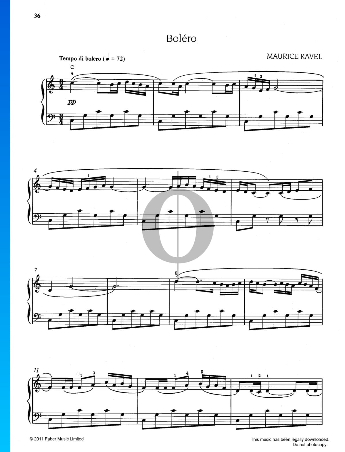 Característica salchicha Regresa ▷ Boléro Sheet Music (Piano Solo) | PDF Download - OKTAV