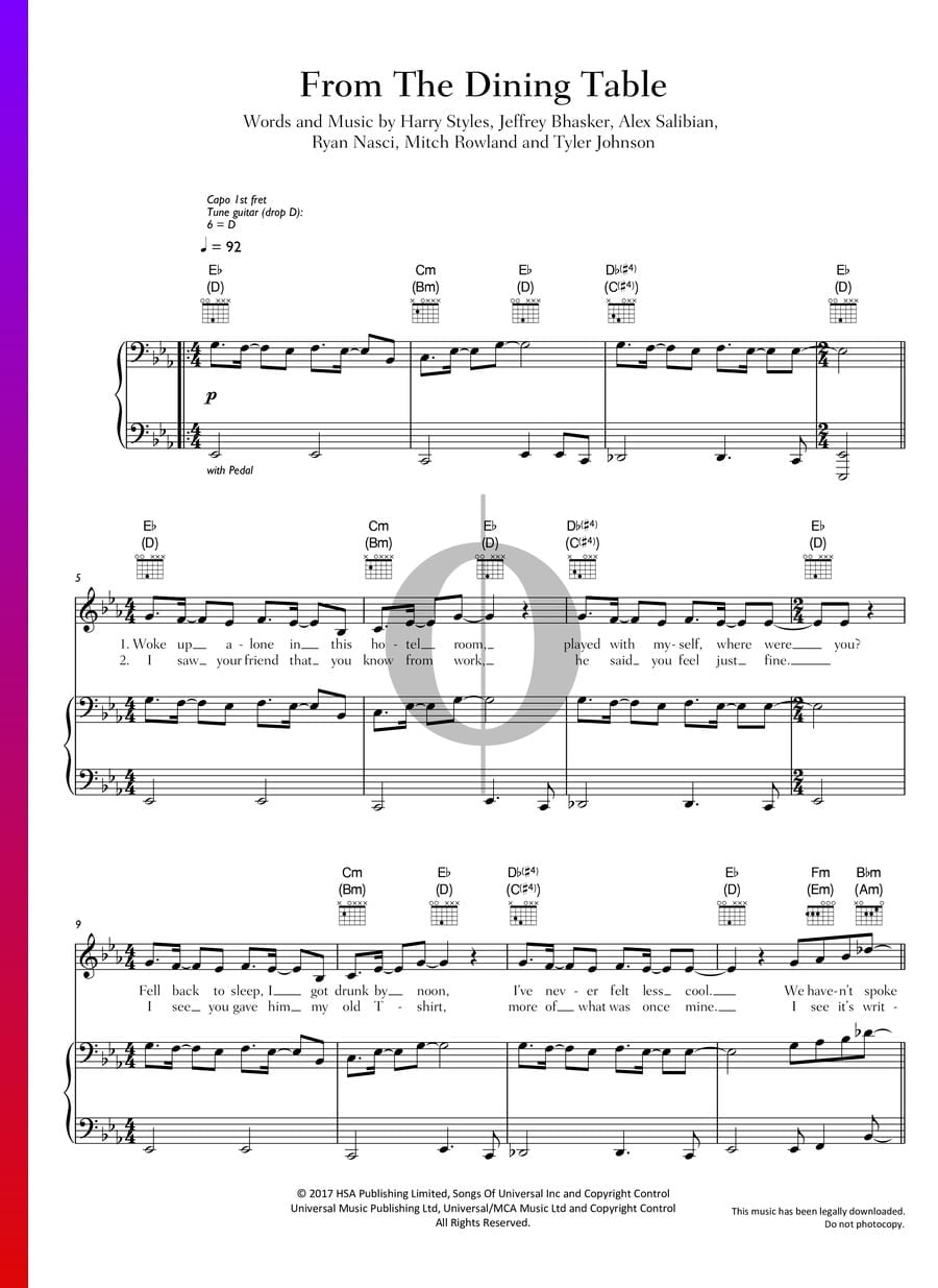 From The Dining Table (Harry Styles) Piano Sheet Music OKTAV
