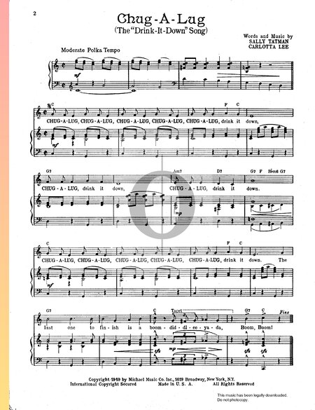 Chug-A-Lug (The Drink-It-Down Song) Musik-Noten