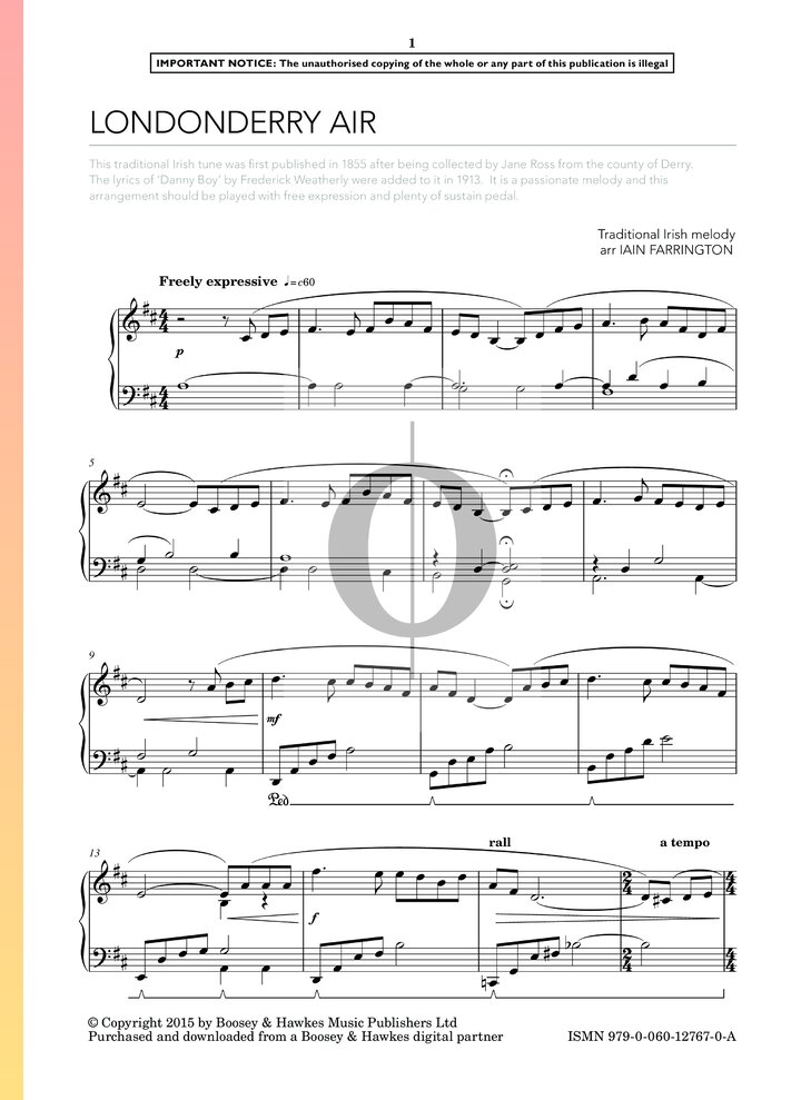 Londonderry Air Sheet Music (Piano Solo) OKTAV