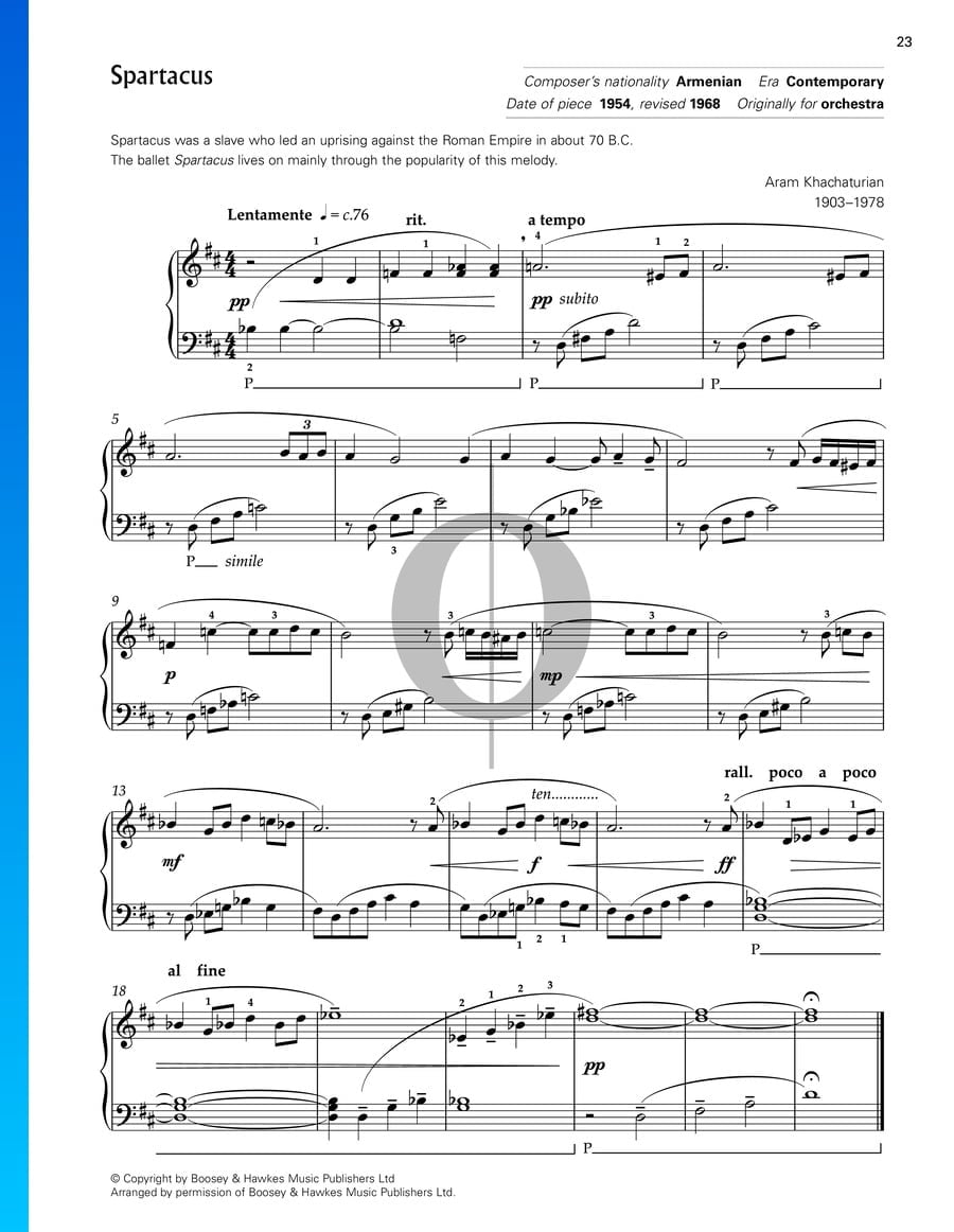 Spartacus, Adagio (Aram Khachaturian) Piano Sheet Music OKTAV