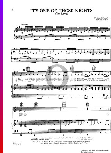 It's One Of Those Nights (Yes Love) Sheet Music