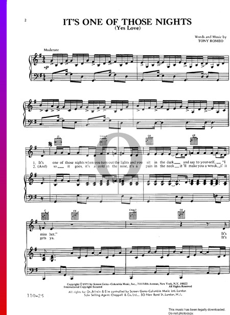 It's One Of Those Nights (Yes Love) Musik-Noten
