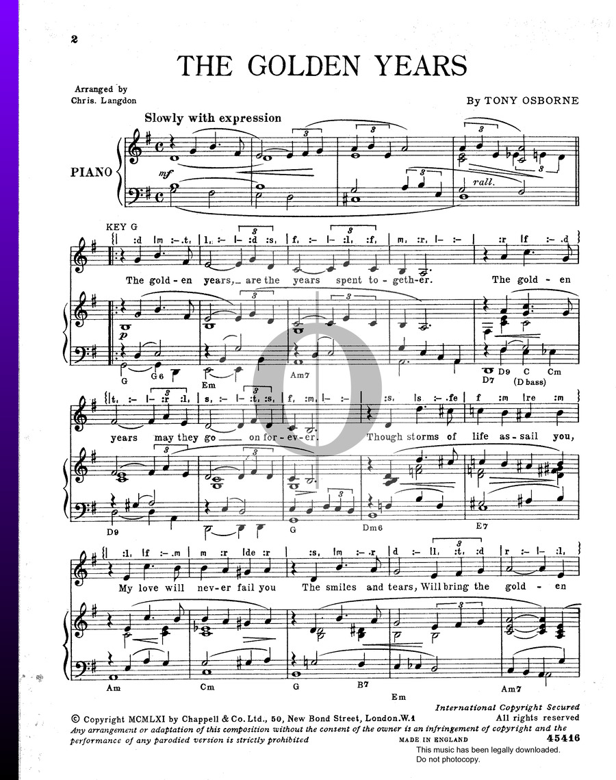 The Golden Years (Tony Osborne) Piano Sheet Music - OKTAV
