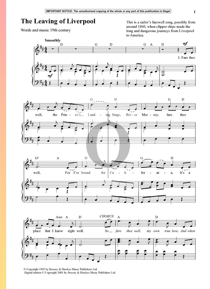 The Leaving Of Liverpool Sheet Music (Piano, Voice) | PDF Download - OKTAV