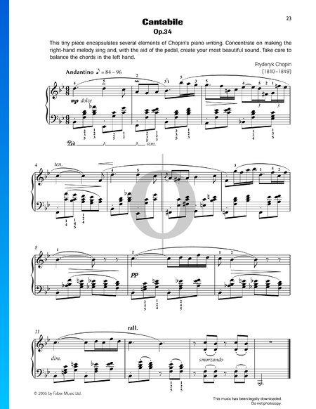 Cantabile - Pièce pour Piano en Si bémol Majeur, B. 84