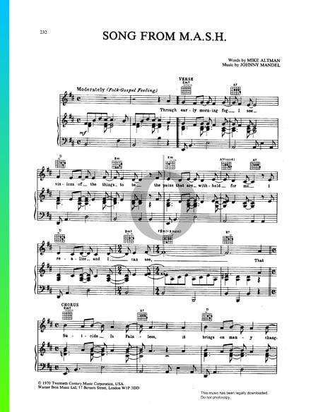 Suicide Is Painless Partitura