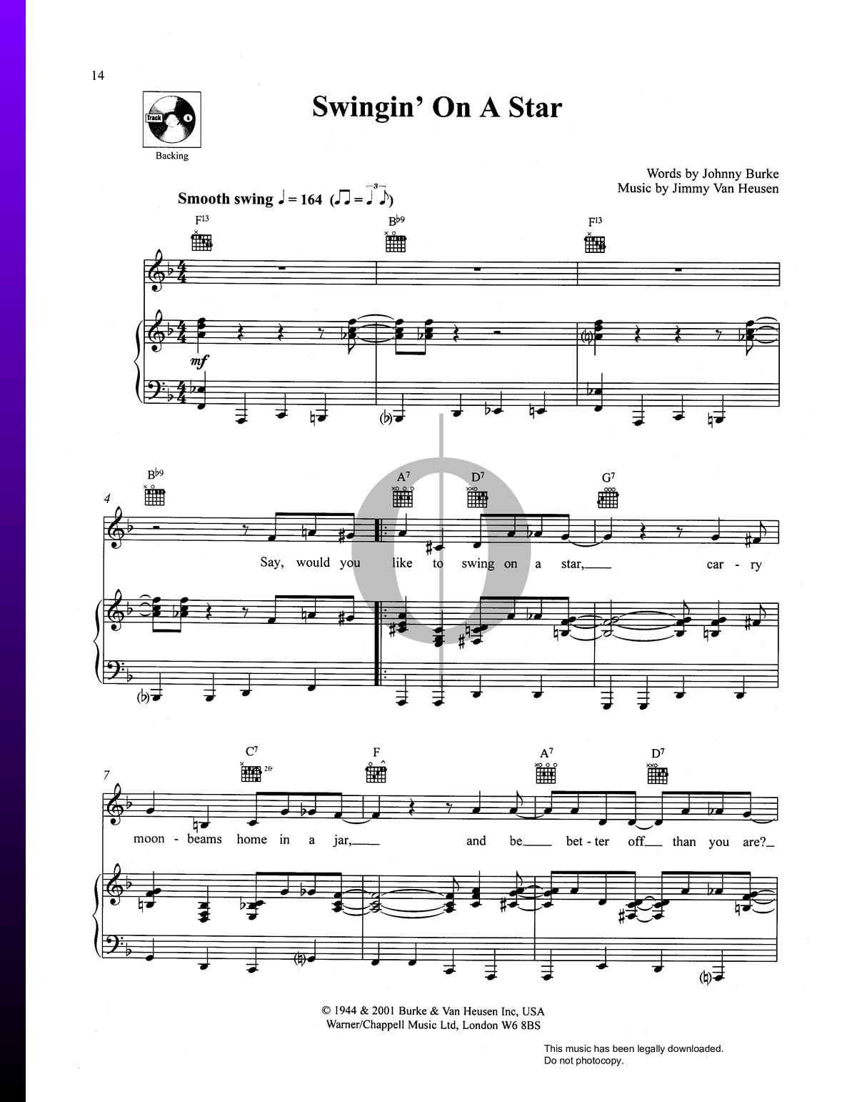 "Swinging On A Star" Noten (Klavier, Gesang, Gitarre) von Bing Crosby