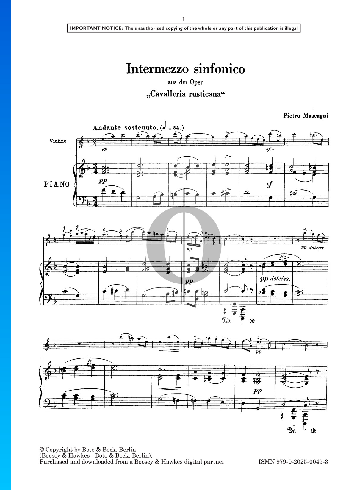 Cavalleria Rusticana, Intermezzo Sheet Music (Piano)