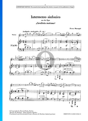 Cavalleria Rusticana, Intermezzo Sheet Music