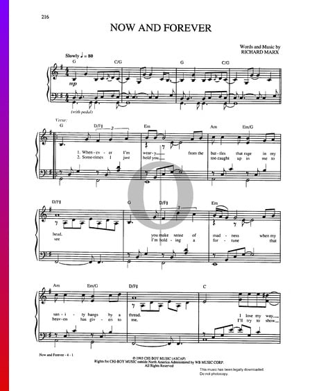 Now And Forever Sheet Music Piano Voice Pdf Download Streaming Oktav