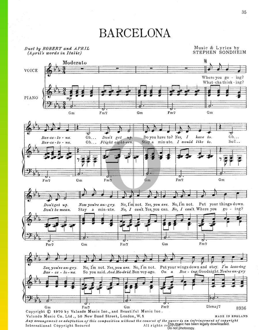 Barcelona (Stephen Sondheim) Piano Sheet Music OKTAV