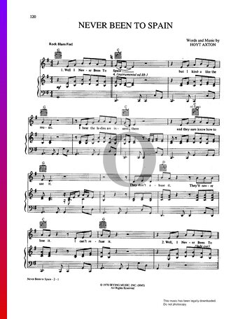 Never Been To Spain Sheet Music