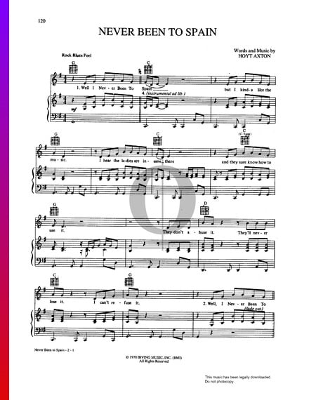 Never Been To Spain Sheet Music
