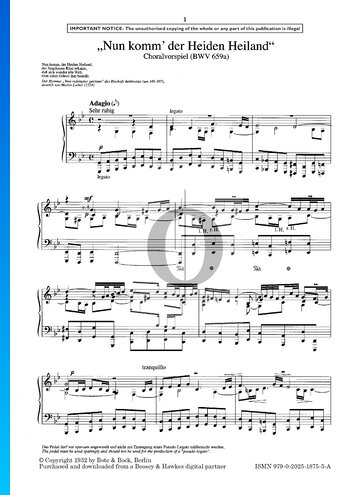 Nun komm' der Heiden Heiland, BWV 659a Sheet Music