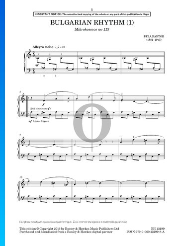 Mikrokosmos Sz. 107 Vol. 4: No. 113 Bulgarian Rhythm Sheet Music