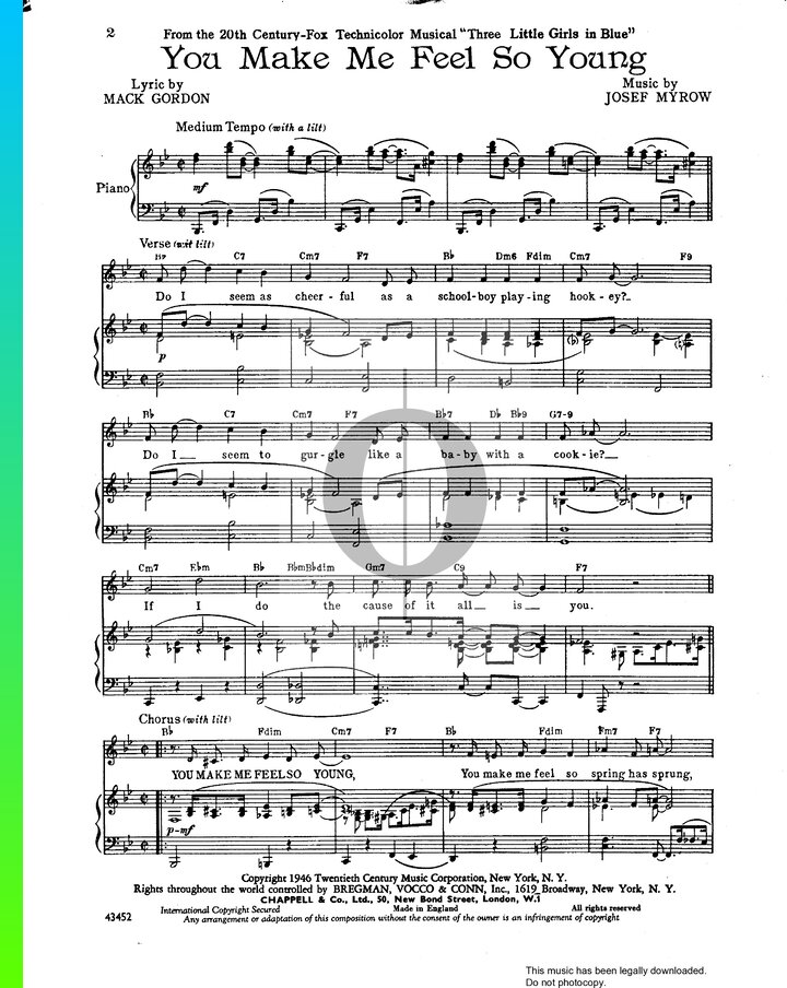 You Make Me Feel So Young Sheet Music from Three Little Girls in Blue