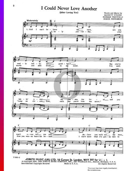 I Could Never Love Another (After Loving You) Sheet Music