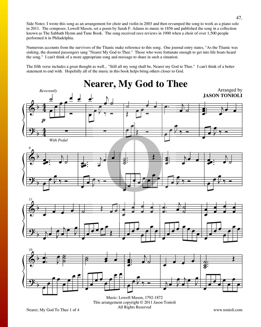 Nearer, My God to Thee (Lowell Mason) Piano Sheet Music - OKTAV