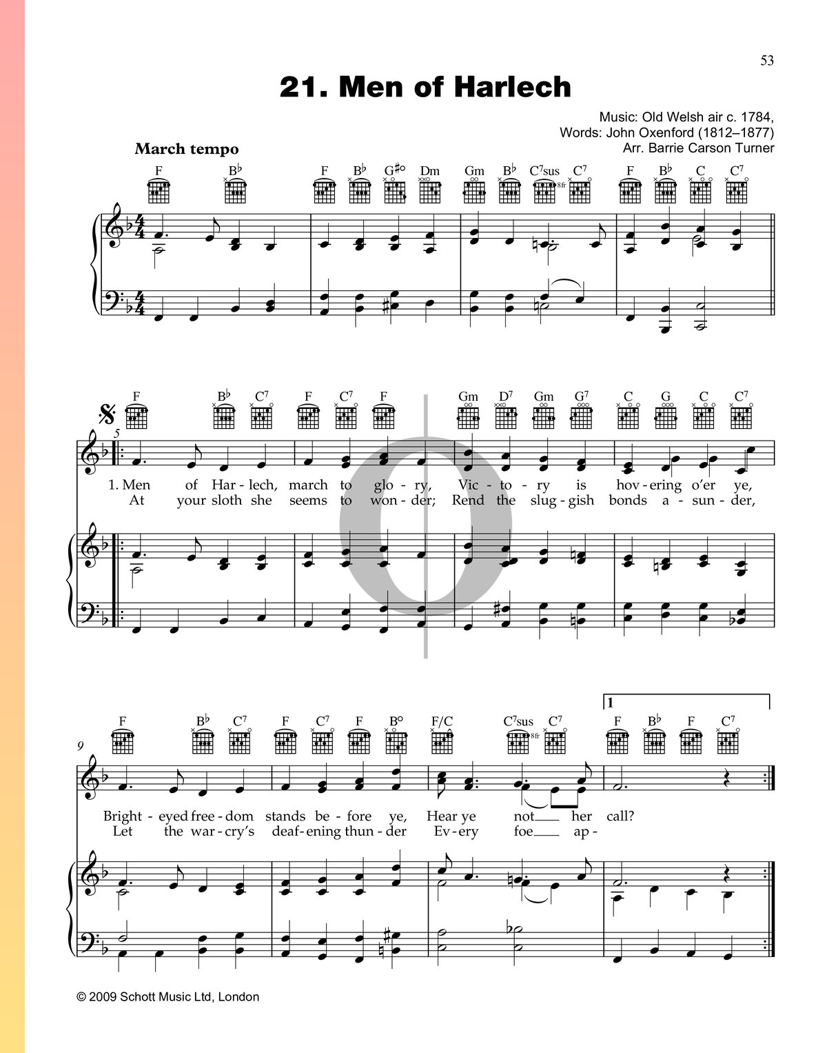 Men Of Harlech Sheet Music (Piano, Voice, Guitar) - OKTAV