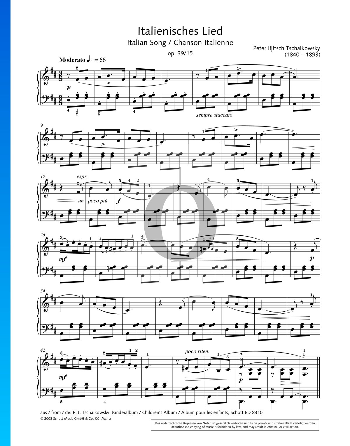 Children's Album, Op. 39 No. 15: Italian Song Sheet Music (Piano)