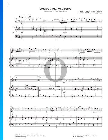 Sonata in F Major, Op.1: No.12 Largo and Allegro bladmuziek