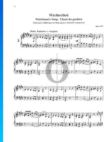 Lyrische Stücke, Op. 12 Nr. 3: Wächterlied Musik-Noten