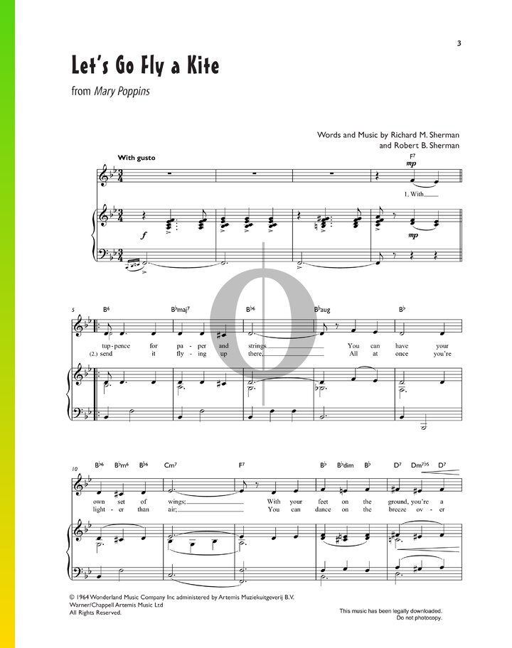 Lets Go Fly A Kite Richard M Sherman Robert B Sherman Piano Sheet