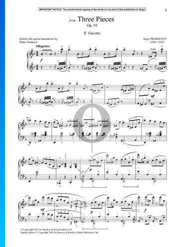 Partition Cendrillon, trois pièces pour piano, op. 95 : 2. Gavotte