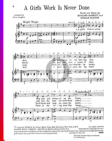 A Girl's Work Is Never Done Sheet Music