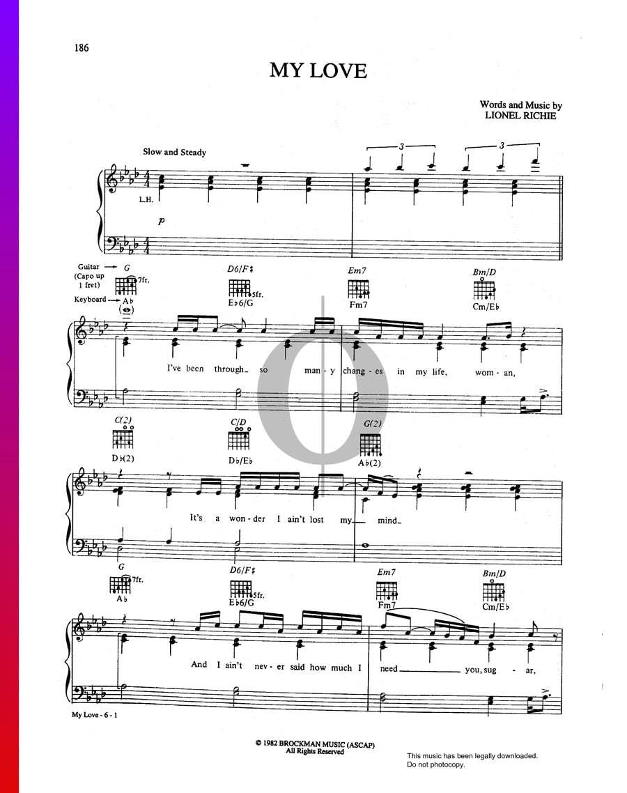 My Love Sheet Music Piano Guitar Voice Oktav