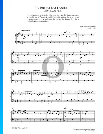 Suite No. 5 in E-Dur, HWV 430: Air (Der harmonische Grobschmied) Spartito
