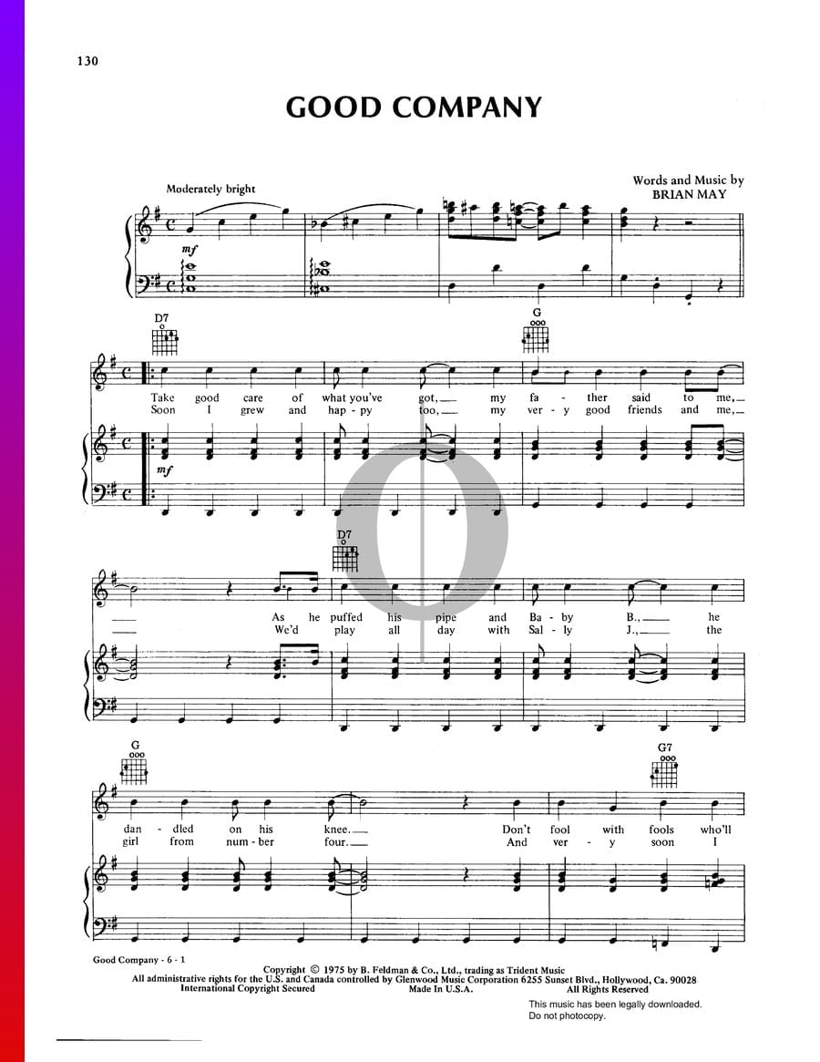 In Hell I'll Be In Good Company Piano Good Company (Queen) Piano Sheet Music - OKTAV
