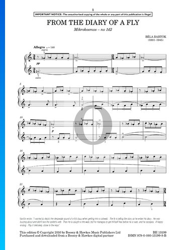 Mikrokosmos, Sz. 107 Vol. 6: No. 142 From the Diary of a Fly Sheet Music