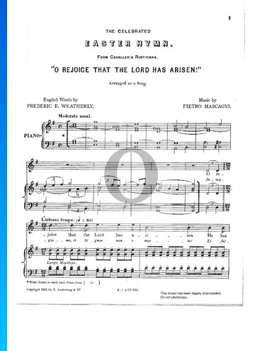 Cavalleria Rusticana, Easter Hymn Sheet Music