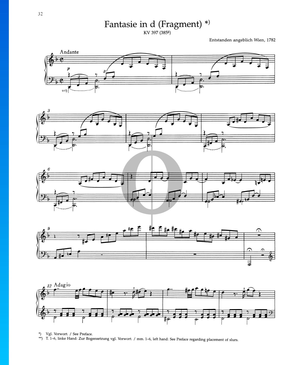 "Fantasie dMoll, KV 397 (385g)" Noten (Piano Solo) von Wolfgang