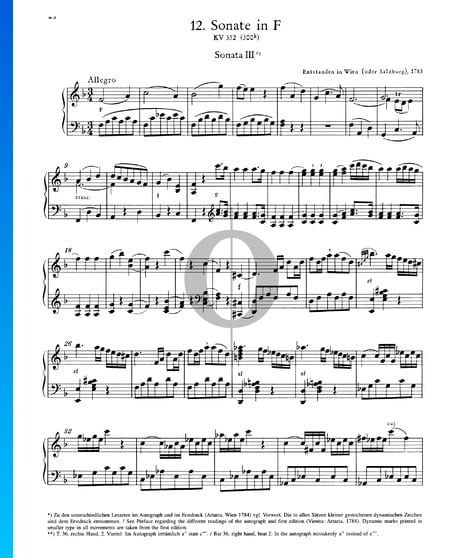 Klaviersonate Nr. 12 F-Dur, KV 332 (300k): 1. Allegro