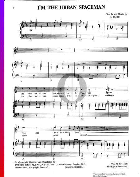 I'm The Urban Spaceman Sheet Music