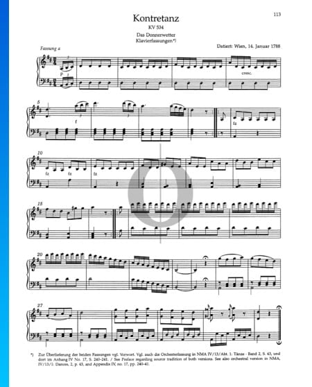 Country Dance in D Major, KV 534 Sheet Music
