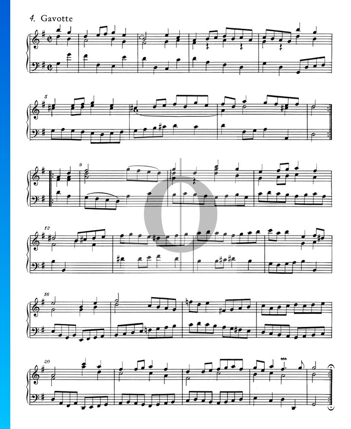 French Suite No 5 G Major Bwv 816 4 Gavotte Johann Sebastian Bach Piano Sheet Music Oktav 3312