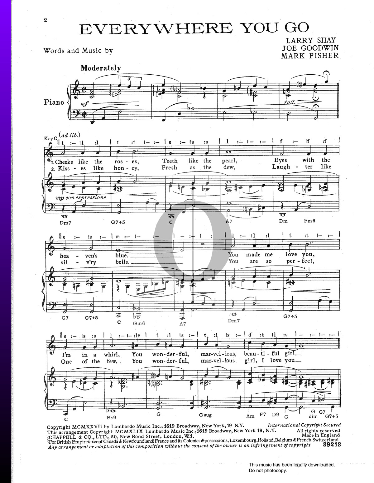 ▷ Everywhere You Go Sheet Music (Piano, Voice) - OKTAV