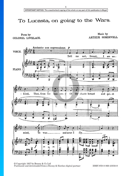 To Lucasta, On Going To The Wars Partitura