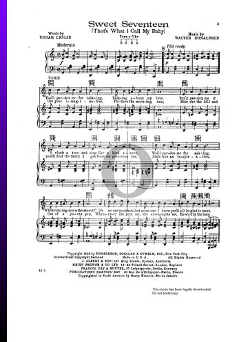 Sweet Seventeen (That's What I Call My Baby) Sheet Music
